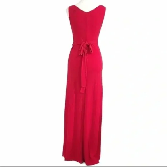 BCBGMAXAZRIA RED LONG EVENING DRAPED BELTED SLEEVELESS FLOWY DRESS - XXS - Picture 3 of 7